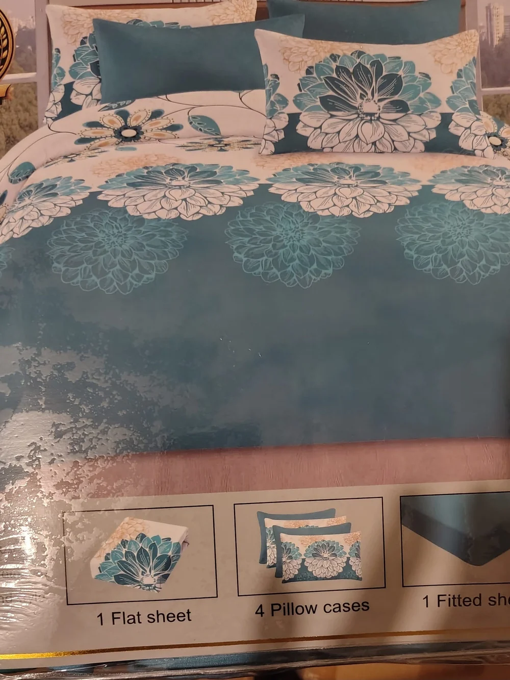 Teal Floral Home Bedding Set - Brand
